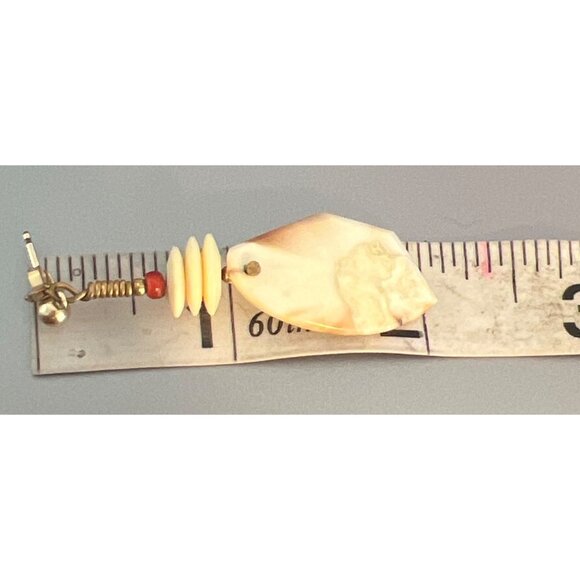 Vintage 14kt GF Dangle Earrings Tagua Nut Cream Natural Pierced Estate 2" 5.12g - Picture 6 of 7